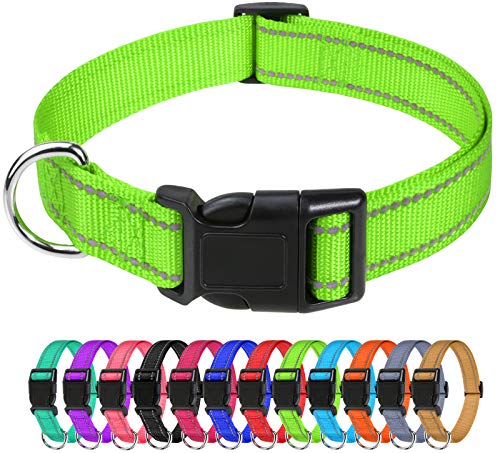 TagME Collar Perro Ajustable,Collar Nylon Reflectante,para Caminar Correr Entrenamiento,para Perros Pequeños,Verde,1.5cm De Ancho