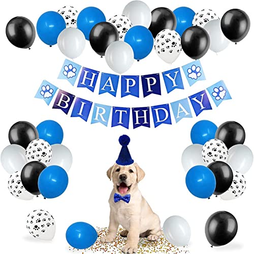 Taloit Juego de pancartas con diseño de bandana, diseño de gato, perro, mascota, feliz, cumpleaños, adorable bandera de sombrero para raza de tamaño pequeño a mediano