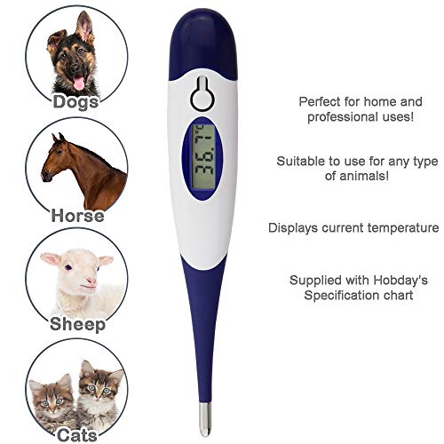Termómetro digital para mascotas para propietarios de animales de perros, gatos, caballos, veterinarios, sonda de temperatura flexible, incluye tabla de pasatiempos veterinarios