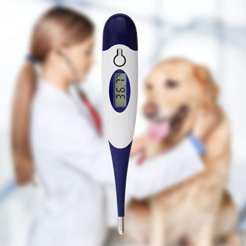 Termómetro digital para mascotas para propietarios de animales de perros, gatos, caballos, veterinarios, sonda de temperatura flexible, incluye tabla de pasatiempos veterinarios