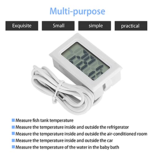 Termómetro para pecera, medidor de temperatura para pecera blanca, impermeable, portátil, digital, doméstico, pequeño con sonda para acuario para pecera