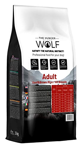 The Hunger of the Wolf - Pienso de ternera y arroz integral para perros adultos de todas las razas, fórmula delicada, 3 kg