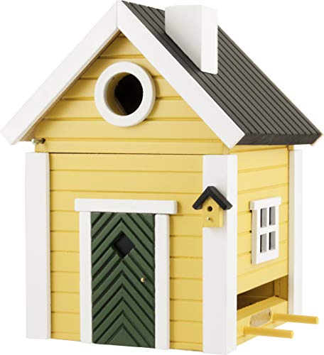 The Present Store Yellow Cottage Plus Multiholk - Comedero para pájaros o pájaros, montado en la pared o en poste