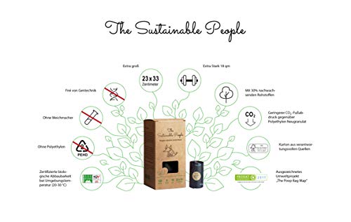 The Sustainable Peopl, bolsas para excrementos de perro TSP biodegradables, 100 % compostables y biodegradables (no oxo), grandes y extragruesas (18 µm), color negro, 120 unidades