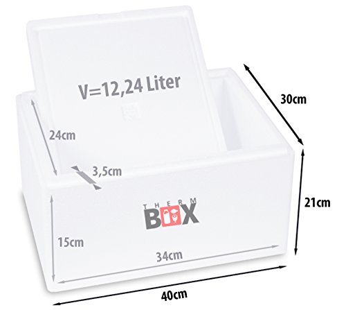 THERM-BOX Caja térmica de espuma de poliestireno Caja térmica para alimentos y bebidas - Enfriador y calentador de espuma de poliestireno (40x30x21cm - 12,24L de volumen) Reutilizable