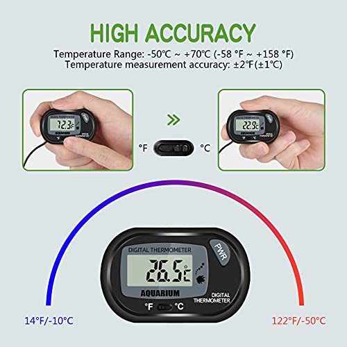 Thlevel 2PCS Termómetro Digital LCD con Exterior Sonda y Ventosa para Acuario, Pecera, Terrarios, Pecera y Recipiente de Vidrio（Rango de medición：-50~70 °C ）