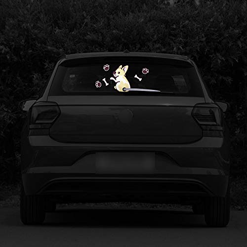 TOMALL Pegatina reflectante para perro de 9.8 pulgadas para parabrisas trasero de coche ventana vinilo dibujos animados cachorros divertidos con 3 gráficos para limpiaparabrisas camiones SUV (perros)
