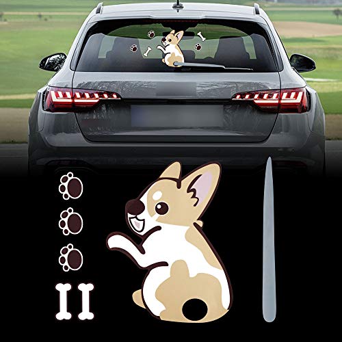 TOMALL Pegatina reflectante para perro de 9.8 pulgadas para parabrisas trasero de coche ventana vinilo dibujos animados cachorros divertidos con 3 gráficos para limpiaparabrisas camiones SUV (perros)