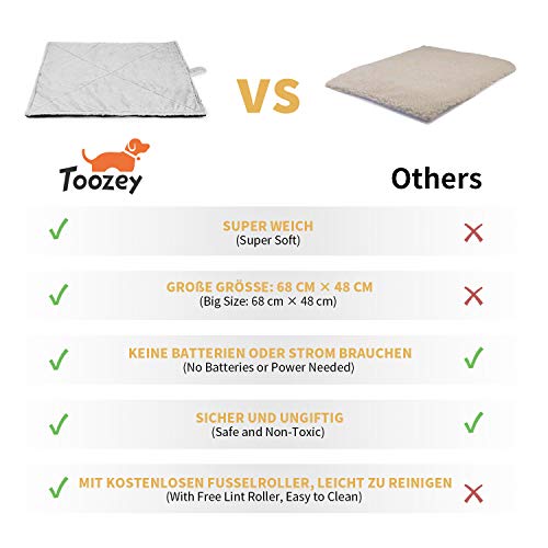 Toozey - Manta de calefacción para Gatos y Perros, tamaño 68 x 48 CM/90 x 65 CM/120 x 80 CM, Alfombrilla térmica para Mascotas, Manta para Gatos