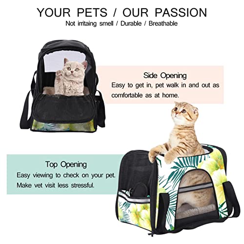 Transportador de mascotas con flores de palma verde tropical, de lado suave, transportador de viaje para gatos, perros, cachorros, cómodo, plegable, bolsa para mascotas