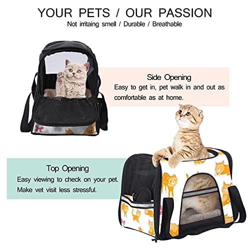 Transportador de mascotas naranja Tabby Kitty Transportadores de viaje de mascotas de cara suave para gatos, perros cachorros comodidad portátil plegable bolsa de mascotas aprobada por aerolínea