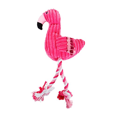 UKCOCO Perro masticable cuerda de juguete, peluche flamenco, forma de esqueak cuerda de juguete, dientes limpieza interactiva, juguete para perros (rosa)
