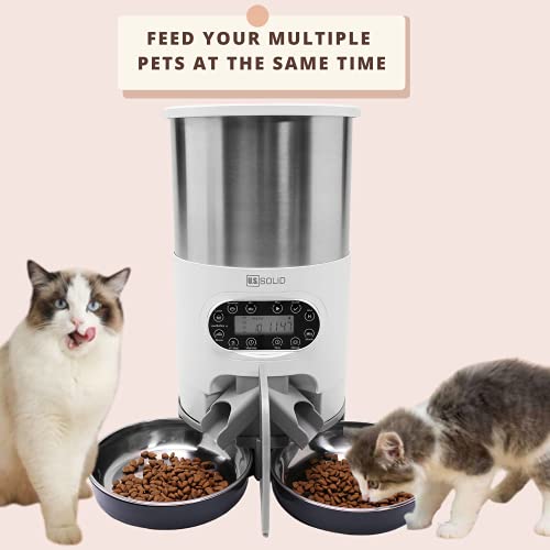 U.S. Solid Alimentador automático de acero inoxidable para gatos y mascotas, divisor bidireccional y doble tazón, alimentador de perro, dispensador de alimentos