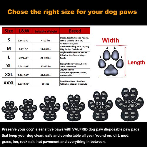 VALFRID Protector de patas para perro, antideslizante, 24 piezas, desechable, autoadhesivo, resistente a los zapatos de perro, zapatos de perro XXXL