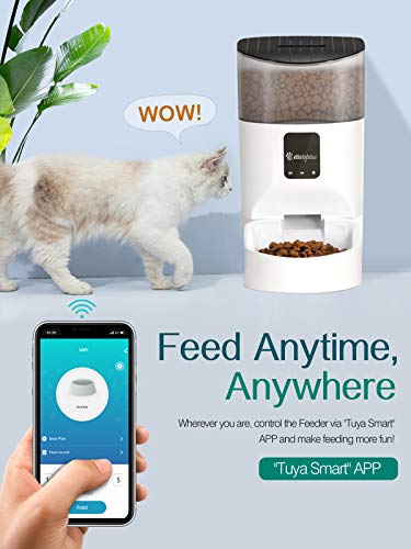 VavoPaw Comedero Automático para Gatos Perros, 7L Dispensador WiFi Inteligente App Control Remoto Gran Capacidad 1-10 Porciones Comidas Grabación de Voz Alimentador para Gatitos Perritos, Blanco