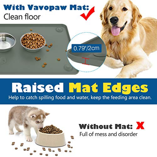 VavoPaw Mantel Individual para Mascotas, Bandeja de Silicona de Grado Alimenticio Impermeable para Mascotas, Accesorios de Comida con Diseño Único de Ventosa para Gatos, Perros – Gris Verde