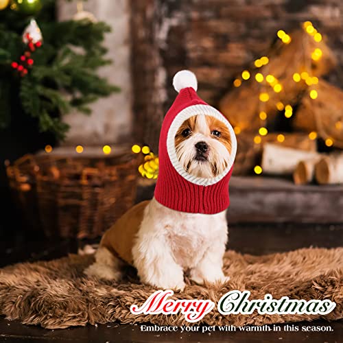 VavoPaw Sombrero de Navidad para Perros, Gorro de Tejido Elástico Suave con Pompón Adorable Invierno Cálido Protector Cuello Orejas Navideño Bufanda para Mascotas Fiestas Disfraces, Rojo