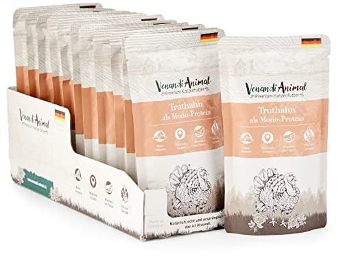 Venandi Animal - Pienso Premium para Gatos - Pavo como monoproteína - Completamente Libre de Cereales - Pouches 12 x 125 g
