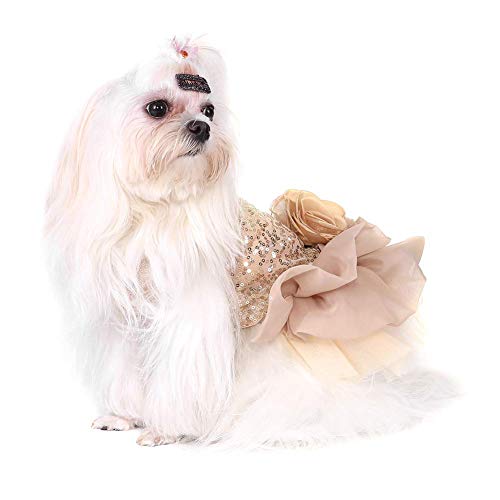 Vestido De Perro para Mascotas Ropa para Perros Pequeños Lentejuelas Tiquín Sedoso Disfraz De Perrito Princesa Elegante Falda Traje De Boda(XL-Beige)