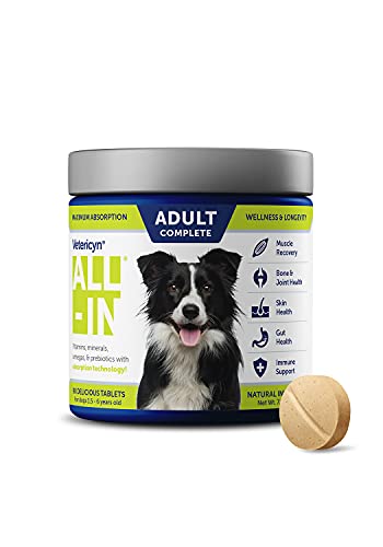 Vetericyn All-in Dog Supplement for Adult Dogs. Naturally Safe Daily Supplement. Bone and Joint Support. 90 Tablets. 7.3 Ounces