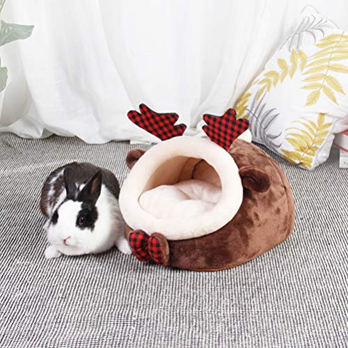 VILLCASE Caseta pequeña nido para animales domésticos con forma de alce invernadero, cálida cama de franela para hámster, conejo, perro o gato, pequeño animal doméstico (Talla S)