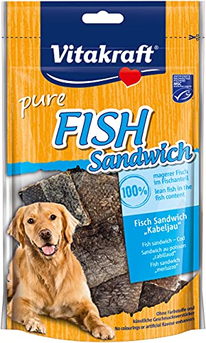 Vita Fuerza Perros Snack, Fish Sandwich con bacalao y pescado piel, libre de cereales, ( 6 x 80 gr.)