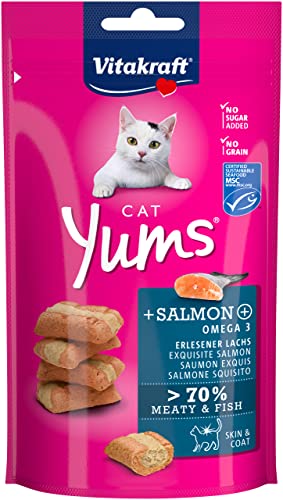 Vitakraft - Cat Yums, Snack Jugoso para Gatos con Salmón y Omega 3 - Pack de 9 x 40 g