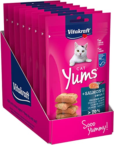 Vitakraft - Cat Yums, Snack Jugoso para Gatos con Salmón y Omega 3 - Pack de 9 x 40 g