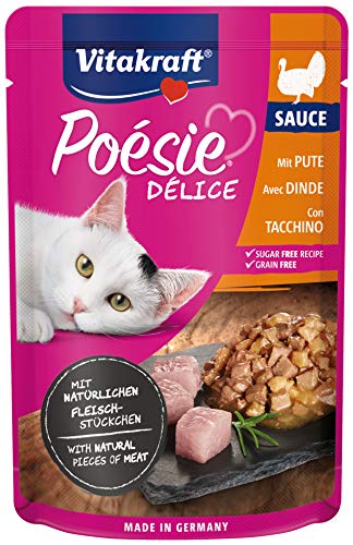 Vitakraft - Poésie Délice Sauce, alimento húmedo para Gatos con trozos de Carne en Salsa, Variedad jugosa Pechuga de Pavo- 85 g