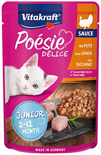 Vitakraft - Poésie Délice Sauce Junior, alimento húmedo para Gatos Junior, con trozos de Carne en Salsa, Variedad Pavo- 85 g