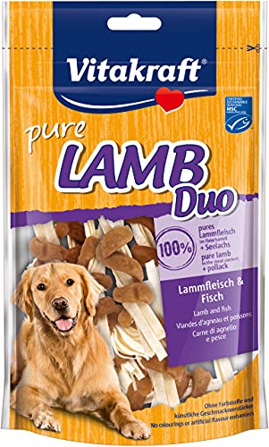 Vitakraft Pure Lamb Duo - Aperitivos para perros, carne de cordero y pescado, paquete de 6