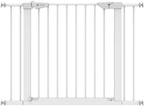 VOUNOT Puertas de Seguridad para Niños, 76-108 cm, Barrera Escalera para Bebé y Perros, Auto Close, Sin Taladrar, Blanco