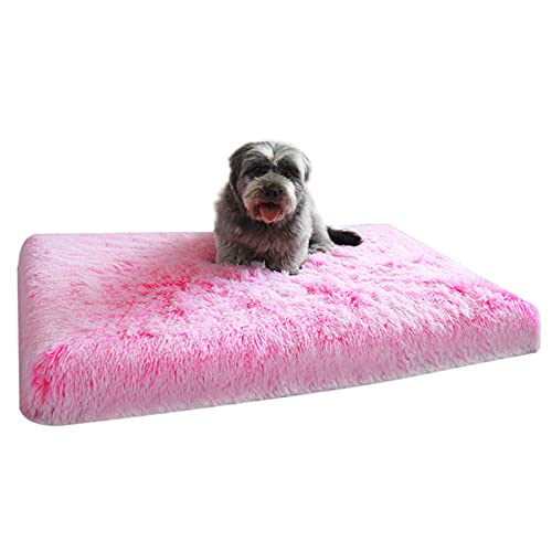 Waigg Kii Colchón de espuma viscoelástica para perro, cama grande ortopédica y calmante, suave y esponjoso, cojín de dormir de piel sintética para perros pequeños, medianos y grandes (S, rosa)