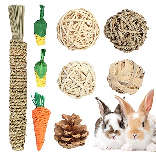 Washranp 9 bolas para masticar para conejos, cobayas, chinchillas, material natural, juguete para morder