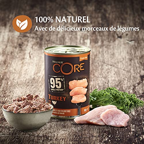 Wellness CORE 95% - Rallador de Alimentos para Perro con Kale y proteína única, 400 g, 6 Unidades