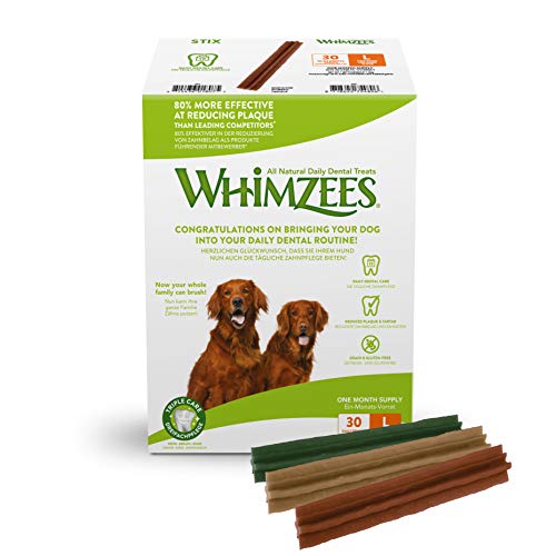 WHIMZEES Natural Dental Dog Chews Long Lasting, Large Stix, 30 Pieces