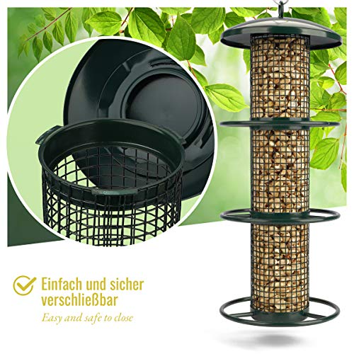 wildtier Herz I Comedero para Pájaros de Metal I Altura 35cm I para Cacahuetes - Columna de Alimentación, Silo, Comedero para Pájaros Aves en Jardin y Balcon (Verde)