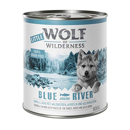 Wolf of Wilderness Little 6 x 800 g, diseño de río azul junior de pollo y salmón