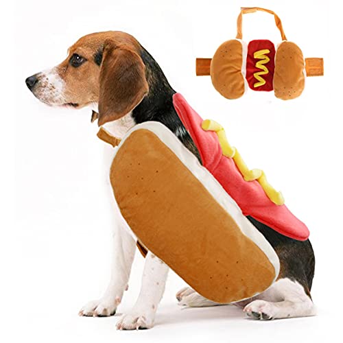 WUHX Gatos Perros Hot Dog Disfraz Divertidos Halloween para Mascotas Perros Calientes Disfraz Aplicar a para Fiesta Dress Up Ropa Para Pequeños Perros Medianos Disfraz,1,L