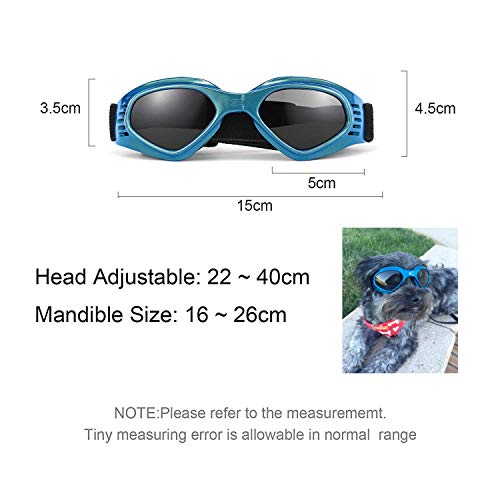 XUNKE Gafas de Sol para Perros, Perro Gafas para Perros pequeños y medianos Impermeable Plegable Protector Ocular Protección UV Antivaho (Azul)