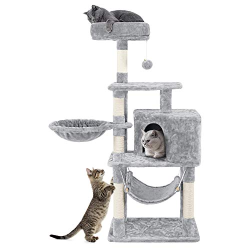 Yaheetech Árbol para Gatos Rascador Pequeño Torre de Escalada para Gato Pequeño Poste Arañar 138,5cm Gris
