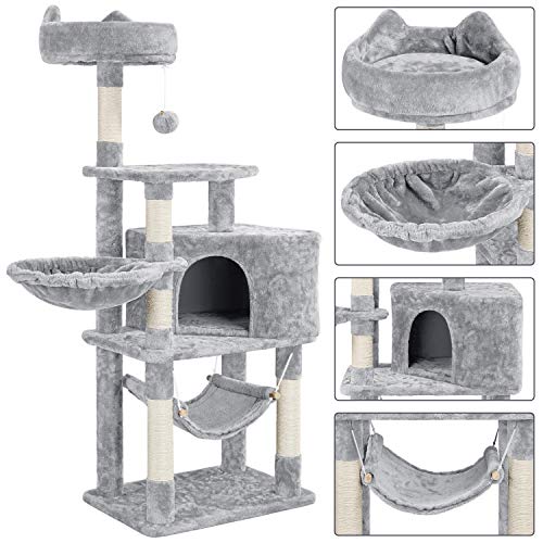 Yaheetech Árbol para Gatos Rascador Pequeño Torre de Escalada para Gato Pequeño Poste Arañar 138,5cm Gris