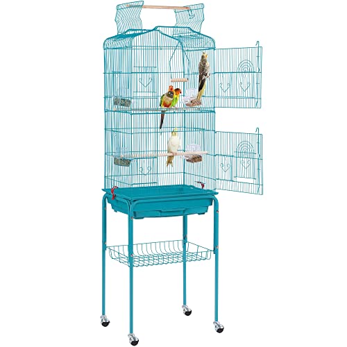 Yaheetech Jaula para Pájaros Jaula de Aves Canarios 46 x 35,5 x 158 cm Azul Turquesa