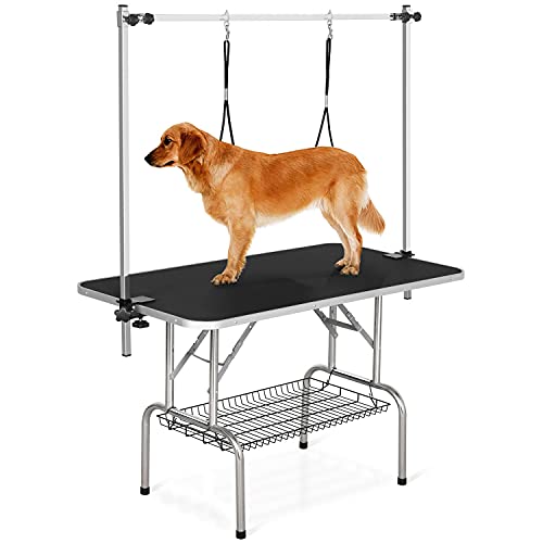 Yaheetech Mesa de Peluquería para Mascotas Grande 118x60x177cm Plegable Mesa de Aseo para Perro Canina Altura Ajustable