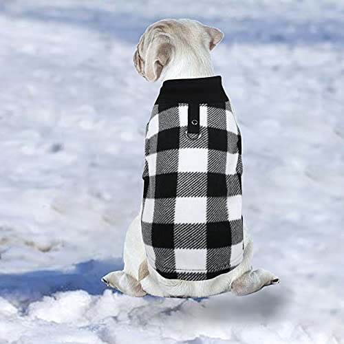 YAODHAOD Chaleco de forro polar cálido para mascotas, chaqueta de invierno a prueba de viento, con anillo de correa, ropa para perros pequeños, medianos y grandes (L, a cuadros negros)
