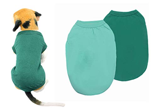 YAODHAOD Ropa de Perro de algodón de Color sólido Camisetas para Perros, Camisetas de algodón Suaves y Transpirables, Ropa para Perros pequeños, medianos, Gatos, (XL, Azul Claro + Verde Oscuro)