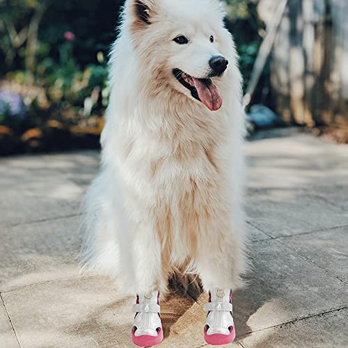 YAODHAOD Zapatos de Perro para Perros pequeños, Botas de Perro Protector de Patas, Zapatos Antideslizantes de Cuero para pavimento Caliente, Botas para Mascotas (4, Rosado)