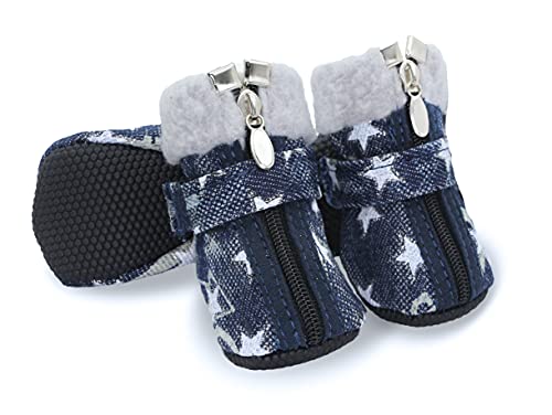 YAODHAOD Zapatos para Perros, Protector de Patas de Invierno cálido, Botas de Nieve Resistentes, Zapatos Antideslizantes para Cachorros (Estrellas Blancas, 5)