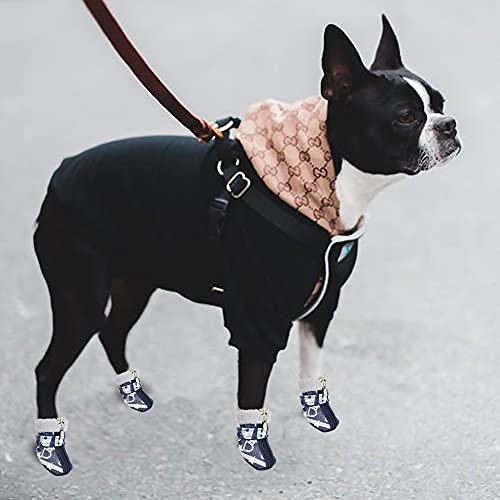 YAODHAOD Zapatos para Perros, Protector de Patas de Invierno cálido, Botas de Nieve Resistentes, Zapatos Antideslizantes para Cachorros (Estrellas Blancas, 5)