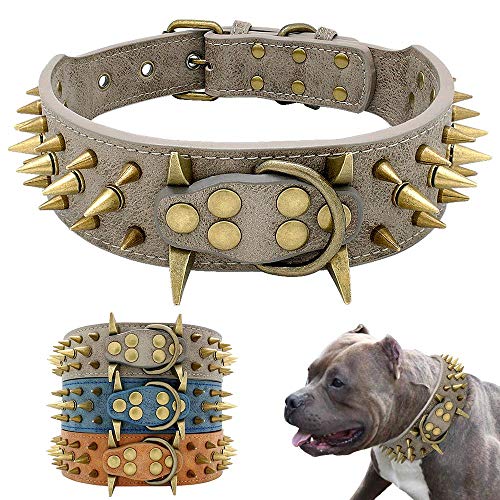 YAOJII 1 Collar de Perro Grande con Pinchos de Cuero para Mascotas para Pastor, mastín Rottweiler Bulldog, M